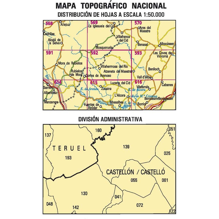 Carte topographique de l'Espagne n° 0592 - Villahermosa del Río | CNIG - 1/50 000 carte de randonnée CNIG