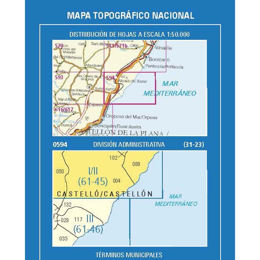 Carte topographique de l'Espagne n° 0594.1/2 - Alcalà de Xivert | CNIG - 1/25 000 carte de randonnée CNIG 
