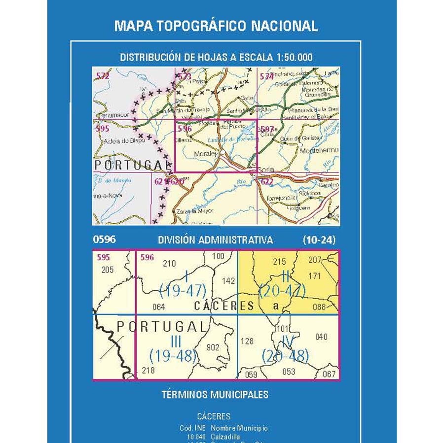 Carte topographique de l'Espagne n° 0596.2 - Perales del Puerto | CNIG - 1/25 000 carte de randonnée CNIG 