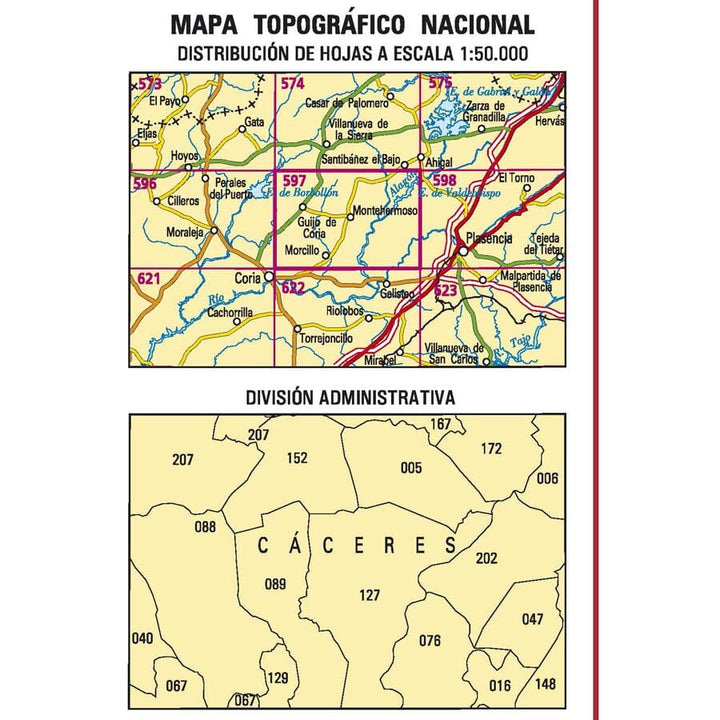Carte topographique de l'Espagne n° 0597 - Montehermoso | CNIG - 1/50 000 carte de randonnée CNIG