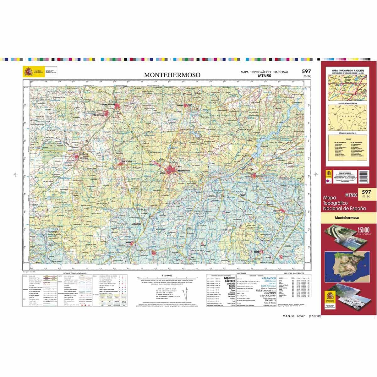 Carte topographique de l'Espagne n° 0597 - Montehermoso | CNIG - 1/50 000 carte de randonnée CNIG