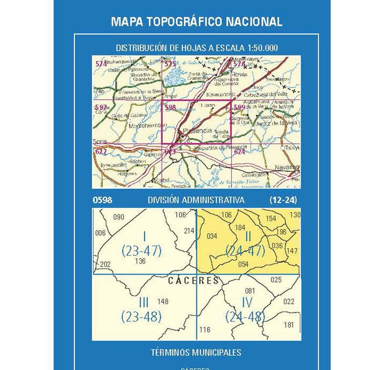 Carte topographique de l'Espagne n° 0598.2 - El Torno | CNIG - 1/25 000 carte de randonnée CNIG