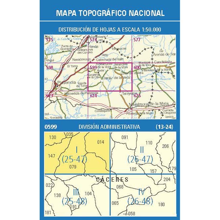 Carte topographique de l'Espagne n° 0599.1 - Aldeanueva de la Vera | CNIG - 1/25 000 carte de randonnée CNIG