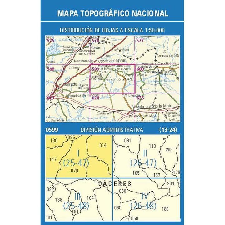 Carte topographique de l'Espagne n° 0599.1 - Aldeanueva de la Vera | CNIG - 1/25 000 carte de randonnée CNIG