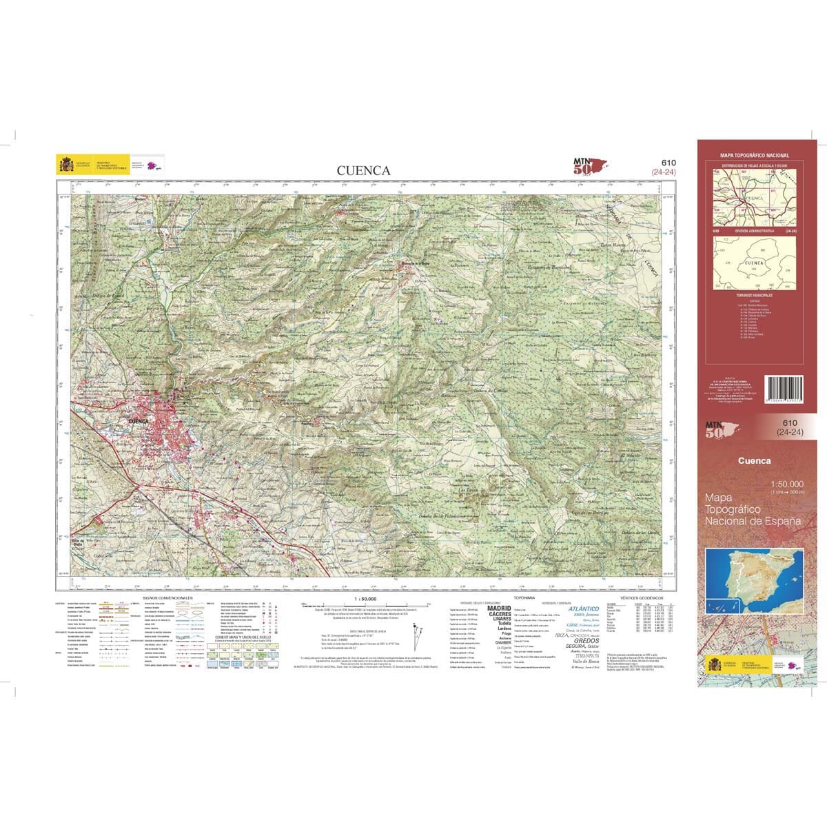 Carte topographique de l'Espagne n° 0610 - Cuenca | CNIG - 1/50 000 carte de randonnée CNIG 