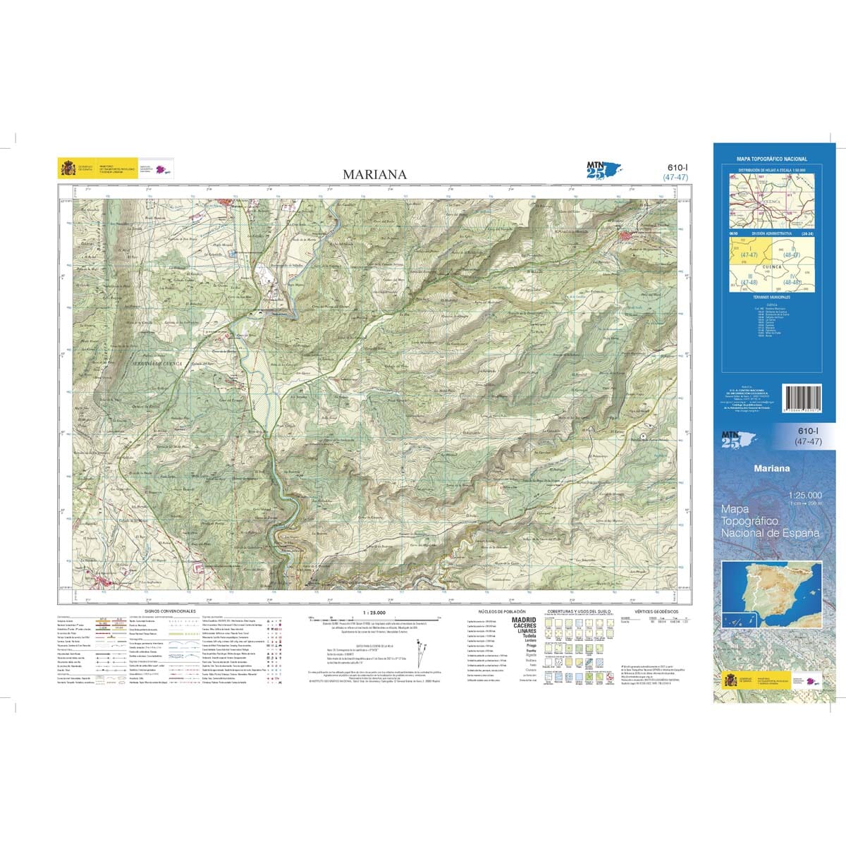 Carte topographique de l'Espagne n° 0610.1 - Mariana | CNIG - 1/25 000 carte de randonnée CNIG