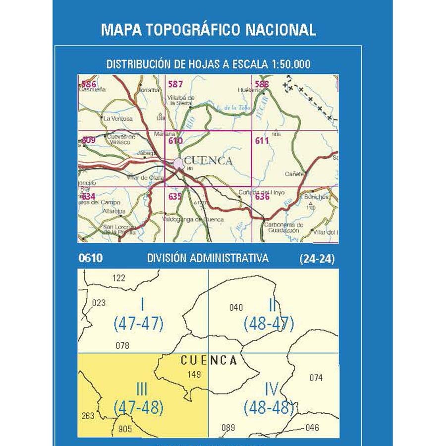 Carte topographique de l'Espagne n° 0610.3 - Cuenca | CNIG - 1/25 000 carte de randonnée CNIG 