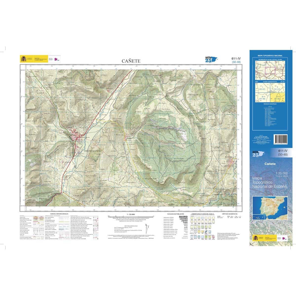 Carte topographique de l'Espagne n° 0611.4 - Cañete | CNIG - 1/25 000 carte de randonnée CNIG 