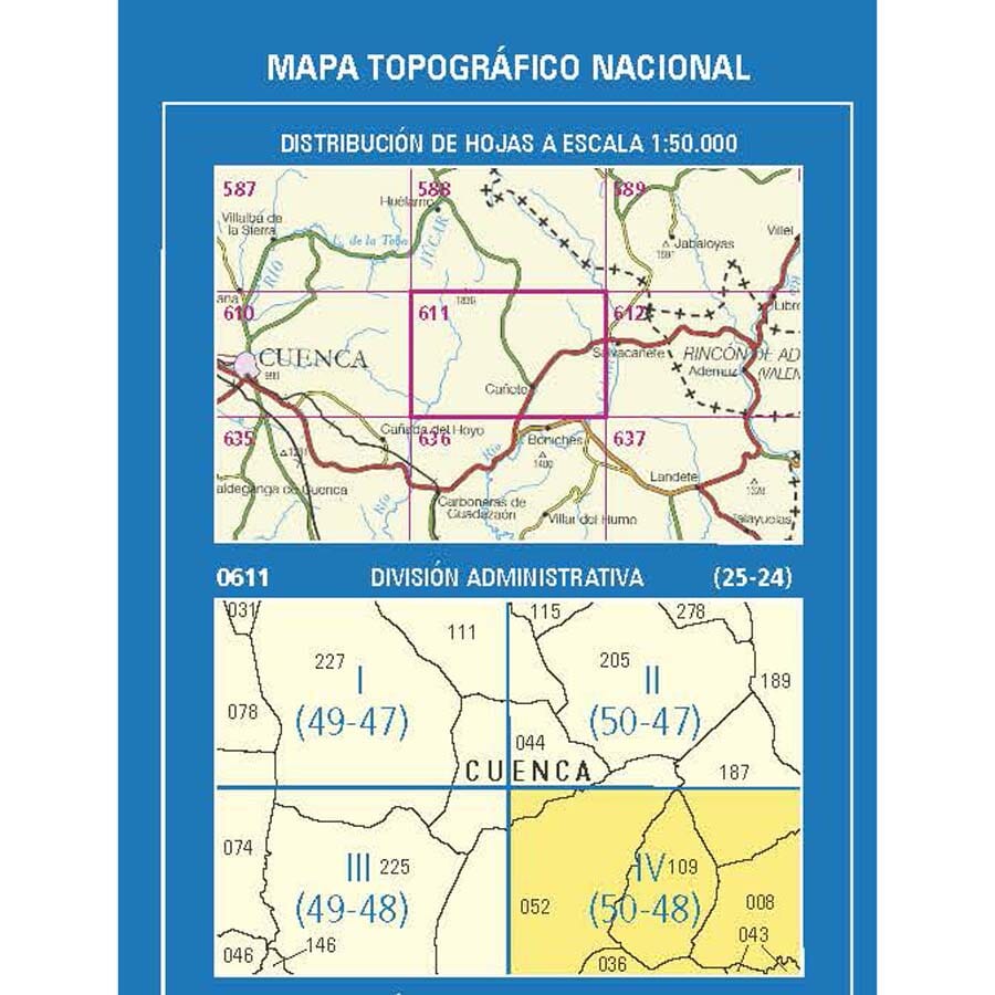Carte topographique de l'Espagne n° 0611.4 - Cañete | CNIG - 1/25 000 carte de randonnée CNIG 