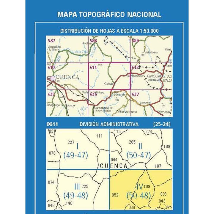 Carte topographique de l'Espagne n° 0611.4 - Cañete | CNIG - 1/25 000 carte de randonnée CNIG 