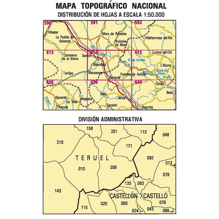 Carte topographique de l'Espagne n° 0614 - Sarrión | CNIG - 1/50 000 carte de randonnée CNIG
