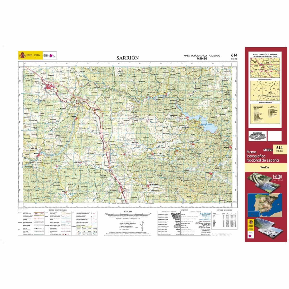 Carte topographique de l'Espagne n° 0614 - Sarrión | CNIG - 1/50 000 carte de randonnée CNIG