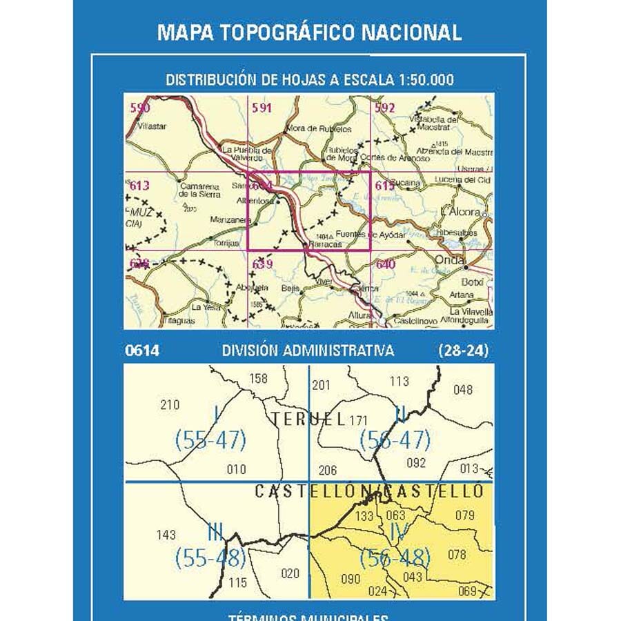 Carte topographique de l'Espagne n° 0614.4 - Montanejos | CNIG - 1/25 000 carte de randonnée CNIG