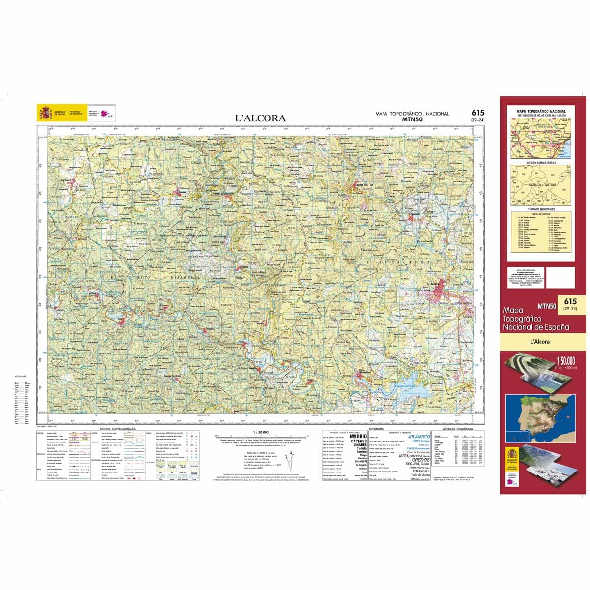 Carte topographique de l'Espagne n° 0615 - L'Alcora | CNIG - 1/50 000 carte de randonnée CNIG 