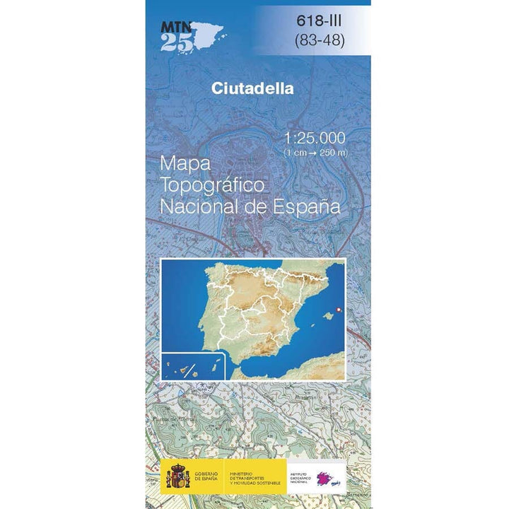 Carte topographique de l'Espagne n° 0618.3 - Ciutadella (Minorque) | CNIG - 1/25 000 carte de randonnée CNIG 