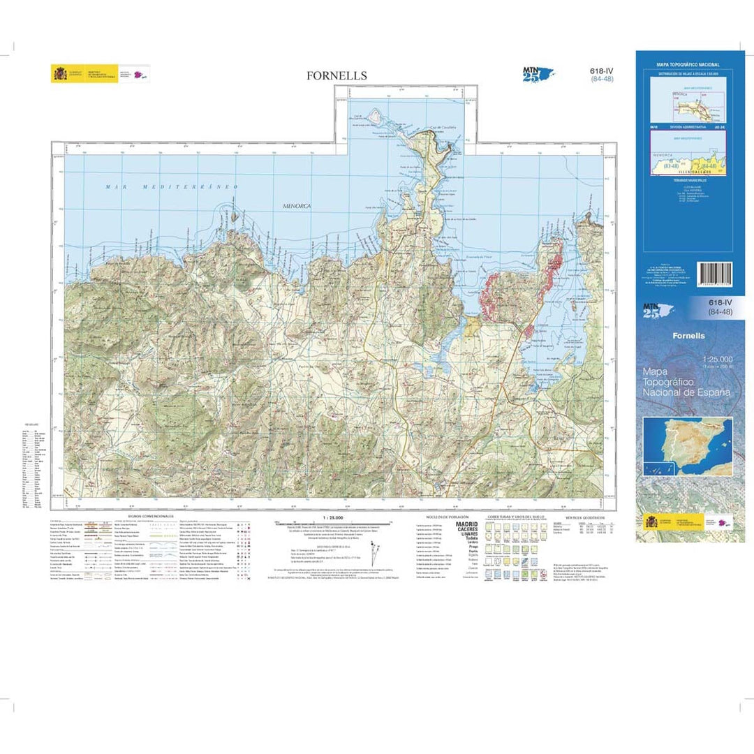 Carte topographique de l'Espagne n° 0618.4 - Fornells (Minorque) | CNIG - 1/25 000 carte de randonnée CNIG 