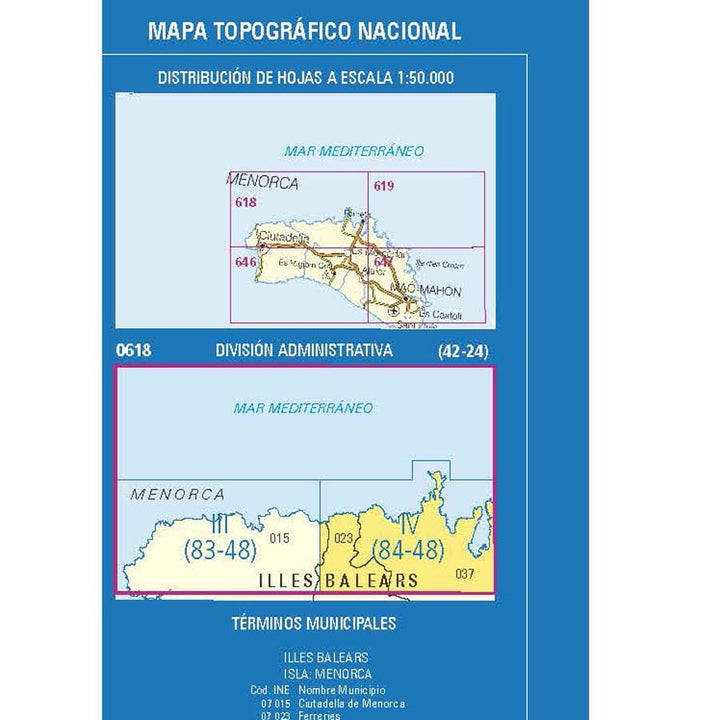 Carte topographique de l'Espagne n° 0618.4 - Fornells (Minorque) | CNIG - 1/25 000 carte de randonnée CNIG 