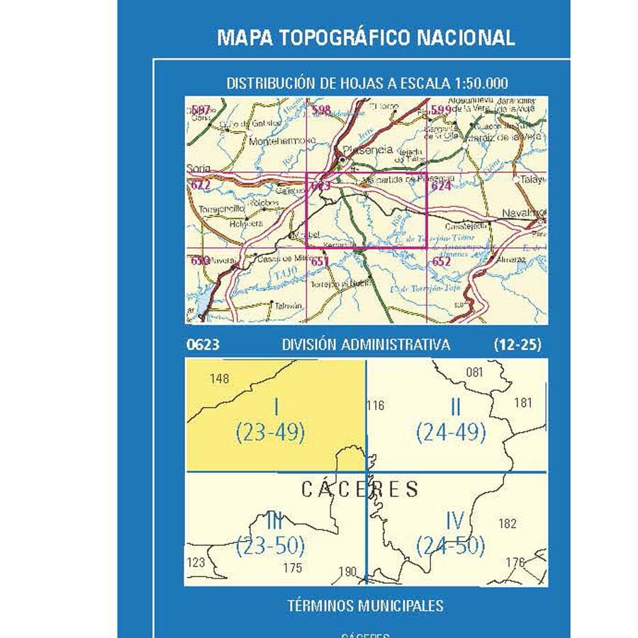 Carte topographique de l'Espagne n° 0623.1 - Malpartida de Plasencia | CNIG - 1/25 000 carte pliée CNIG 