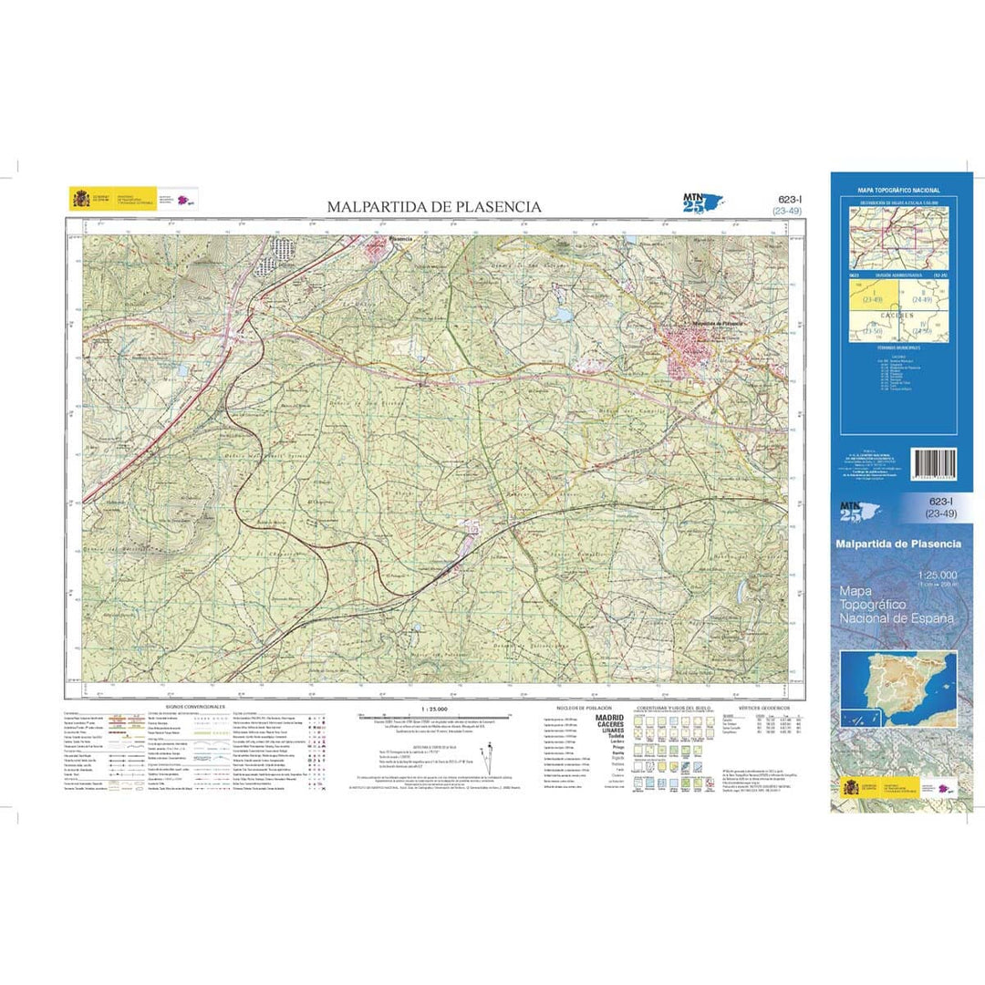 Carte topographique de l'Espagne n° 0623.1 - Malpartida de Plasencia | CNIG - 1/25 000 carte pliée CNIG 
