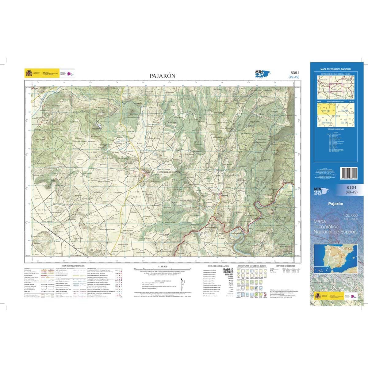 Carte topographique de l'Espagne n° 0636.1 - Pajarón | CNIG - 1/25 000 carte de randonnée CNIG 