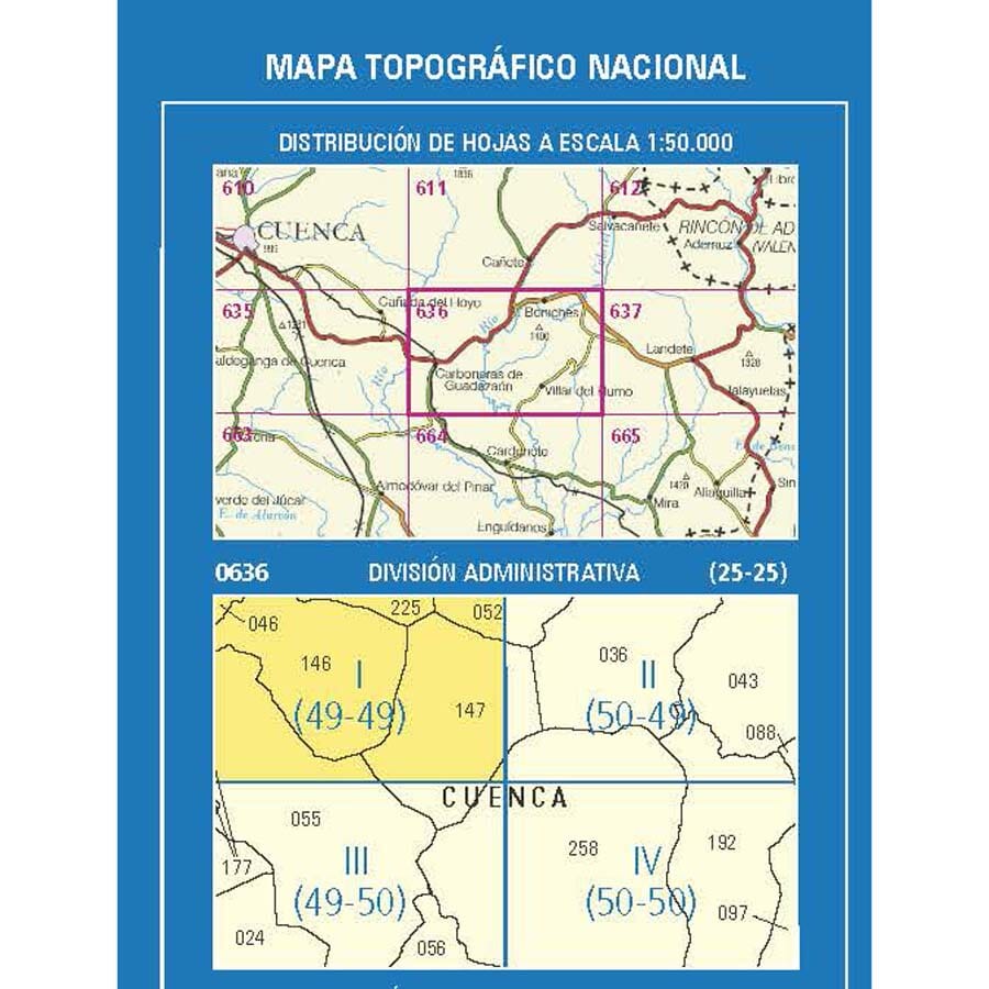 Carte topographique de l'Espagne n° 0636.1 - Pajarón | CNIG - 1/25 000 carte de randonnée CNIG 