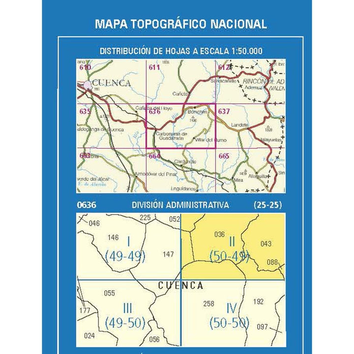 Carte topographique de l'Espagne n° 0636.2 - Boniches | CNIG - 1/25 000 carte de randonnée CNIG 