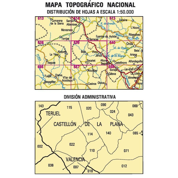Carte topographique de l'Espagne n° 0639 - Jérica | CNIG - 1/50 000 carte de randonnée CNIG
