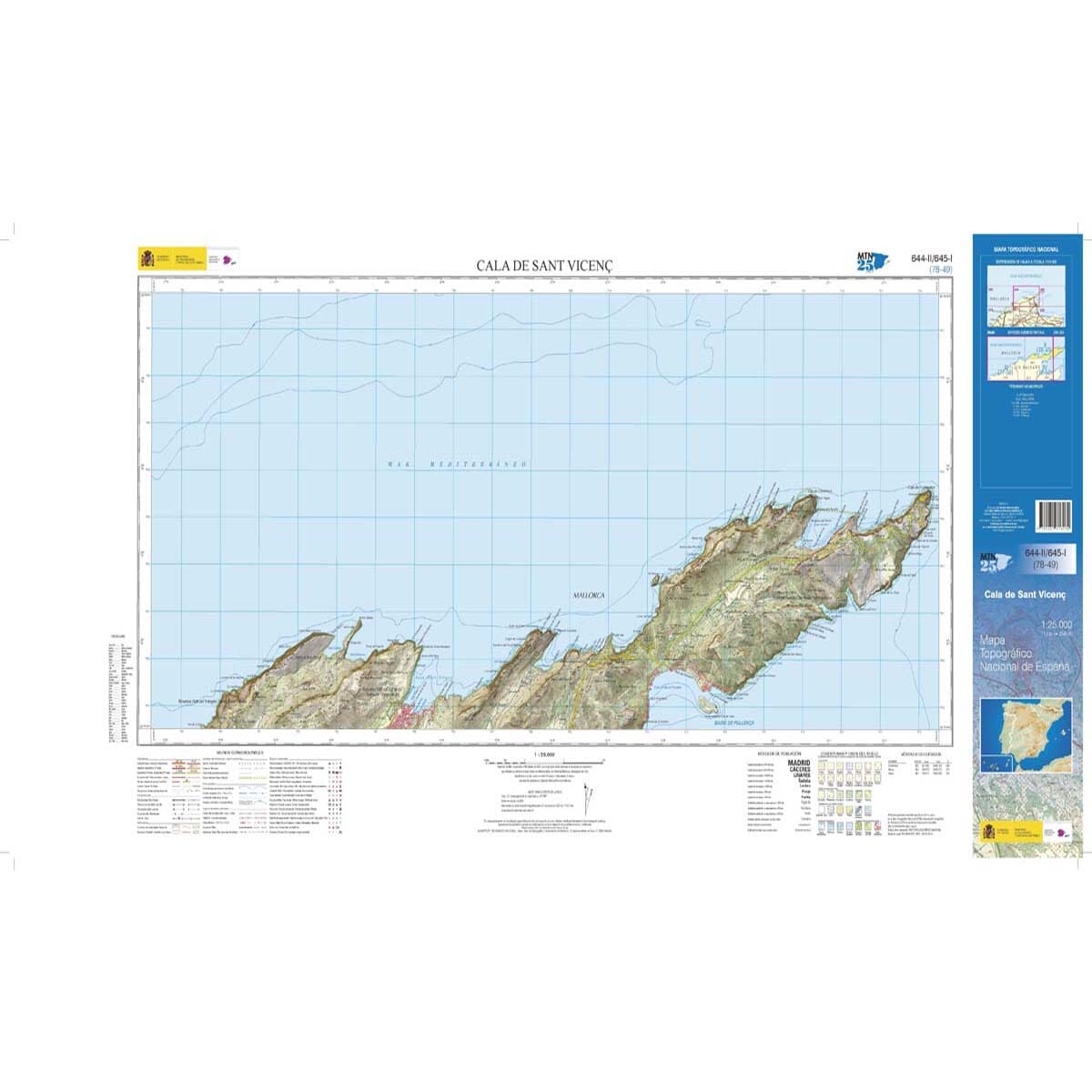 Carte topographique de l'Espagne n° 0644.2/0645.1 - Cala de Sant Vicenç (Majorque) 1/25 | CNIG - 1/25 000 carte de randonnée CNIG 