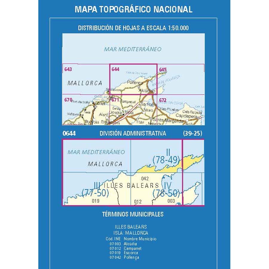 Carte topographique de l'Espagne n° 0644.2/0645.1 - Cala de Sant Vicenç (Majorque) 1/25 | CNIG - 1/25 000 carte de randonnée CNIG 