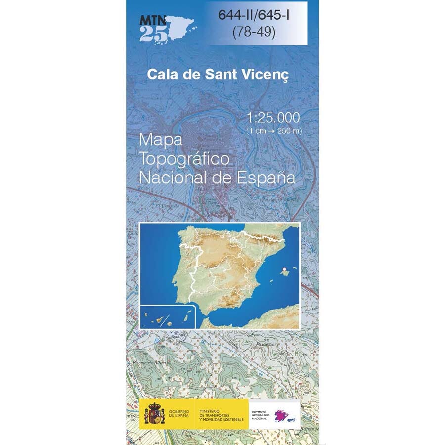 Carte topographique de l'Espagne n° 0644.2/0645.1 - Cala de Sant Vicenç (Majorque) 1/25 | CNIG - 1/25 000 carte de randonnée CNIG 
