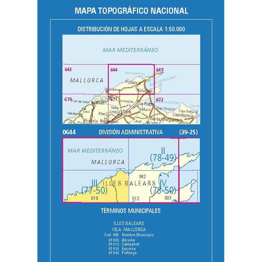 Carte topographique de l'Espagne n° 0644.3/0643.4 - Son Marc (Majorque) | CNIG - 1/25 000 carte de randonnée CNIG 