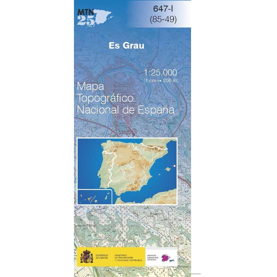 Carte topographique de l'Espagne n° 0647.1 - Es Grau (Minorque) | CNIG - 1/25 000 carte de randonnée CNIG 