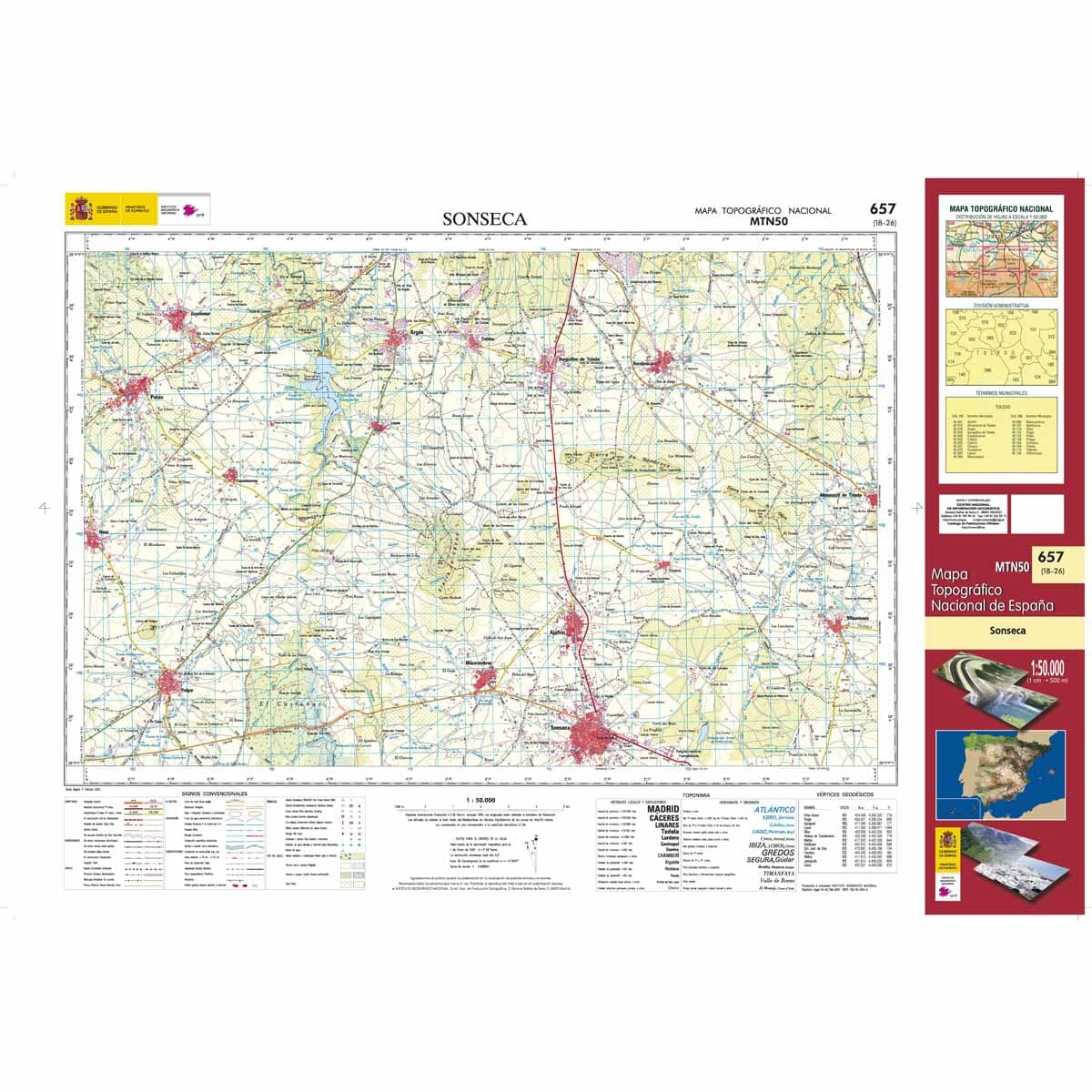 Carte topographique de l'Espagne n° 0657 - Sonseca | CNIG - 1/50 000 carte de randonnée CNIG