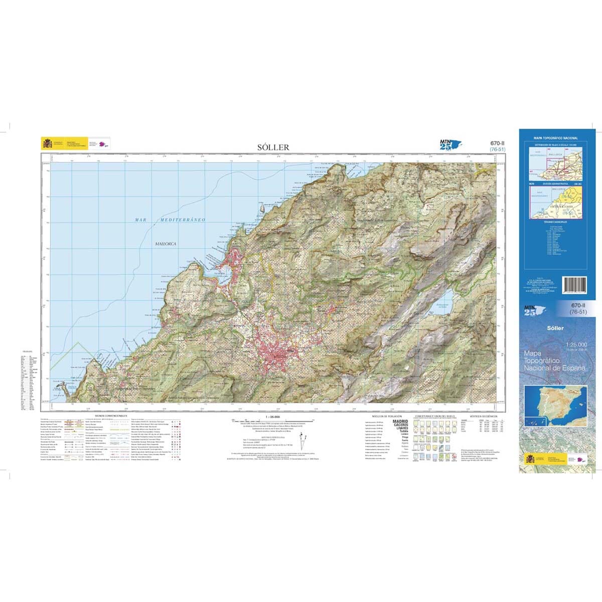 Carte topographique de l'Espagne n° 0670.2 - Sóller (Majorque) | CNIG - 1/25 000 carte de randonnée CNIG 