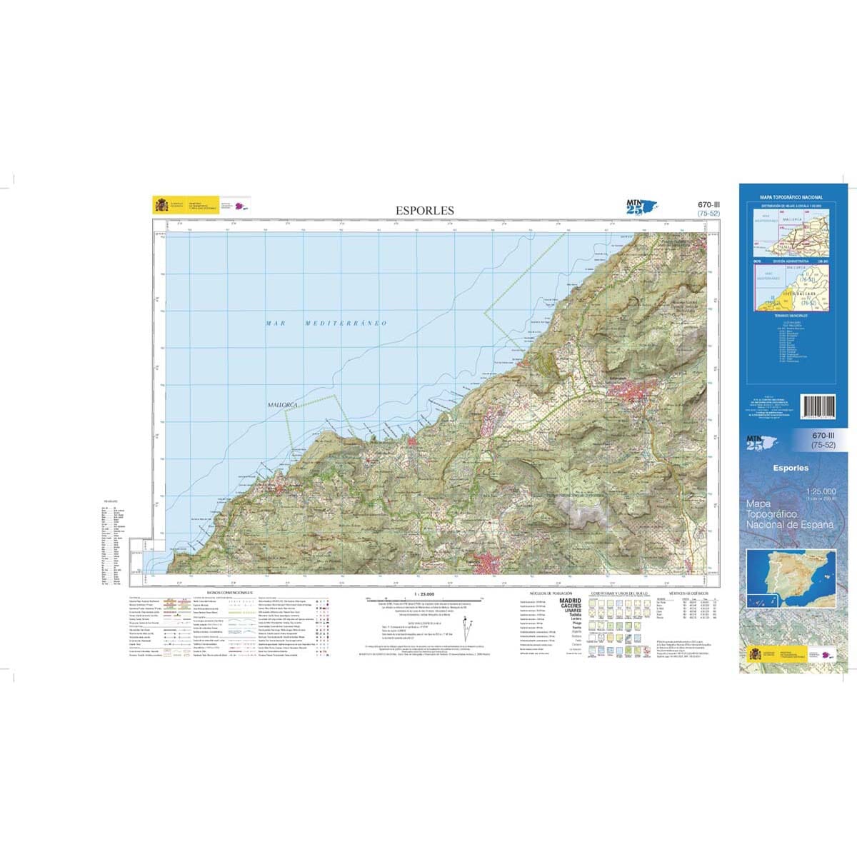 Carte topographique de l'Espagne n° 0670.3 - Esporles (Majorque) | CNIG - 1/25 000 carte de randonnée CNIG 