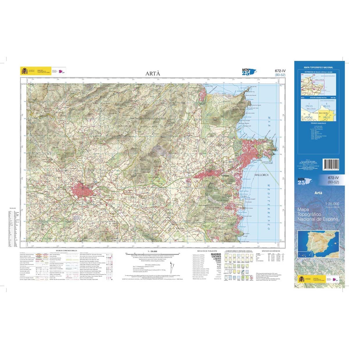 Carte topographique de l'Espagne n° 0672.4 - Artà (Mallorca) | CNIG - 1/25 000 carte de randonnée CNIG