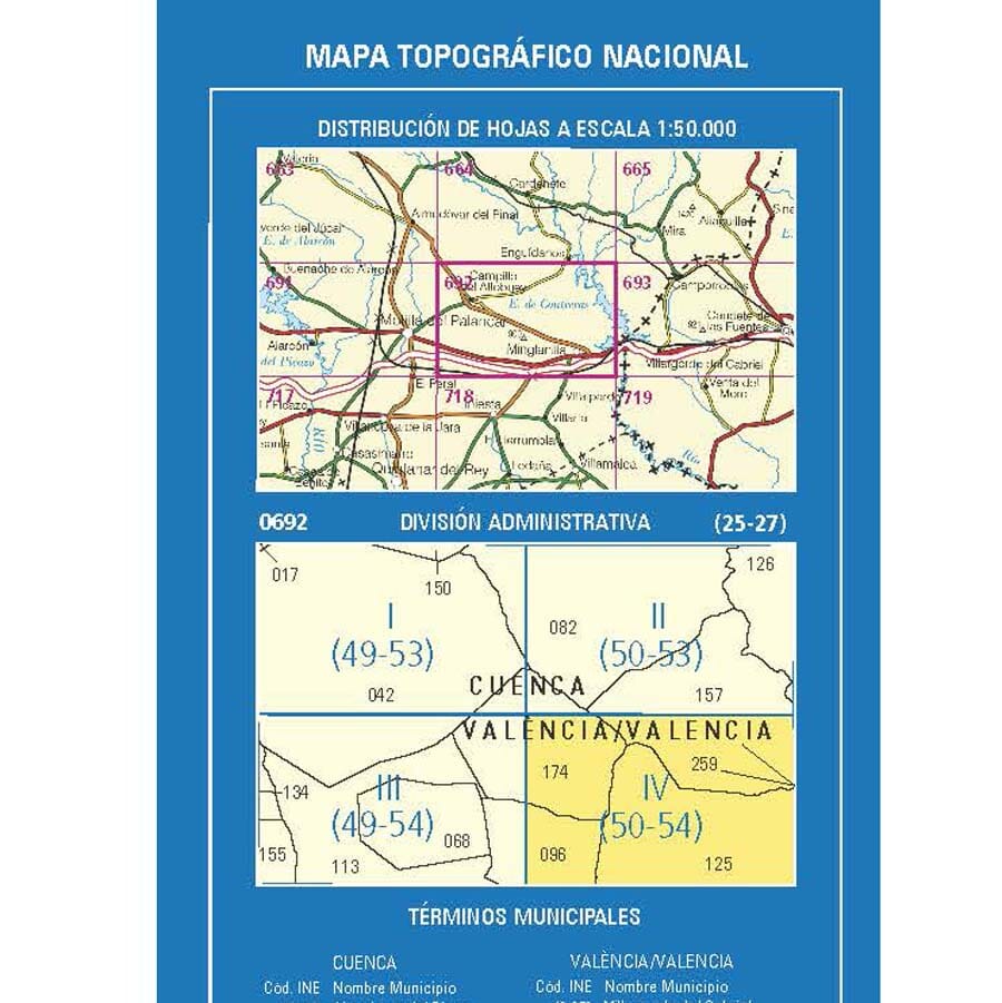 Carte topographique de l'Espagne n° 0692.4 - Minglanilla | CNIG - 1/25 000 carte de randonnée CNIG