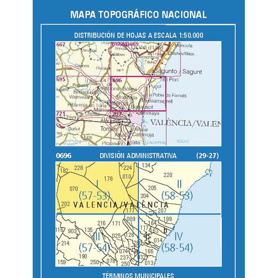 Carte topographique de l'Espagne n° 0696.1 - Bétera | CNIG - 1/25 000 carte de randonnée CNIG