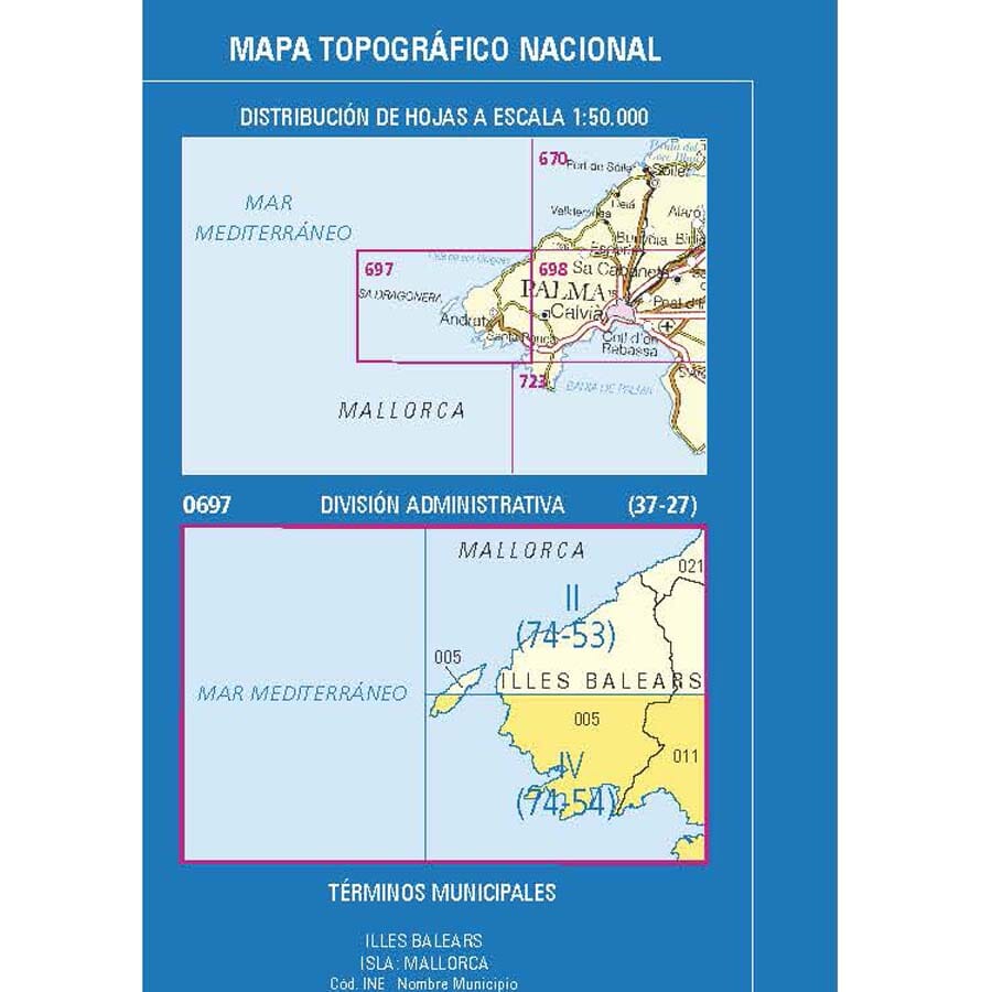 Carte topographique de l'Espagne n° 0697.4 - Andratx (Majorque) | CNIG - 1/25 000 carte de randonnée CNIG 