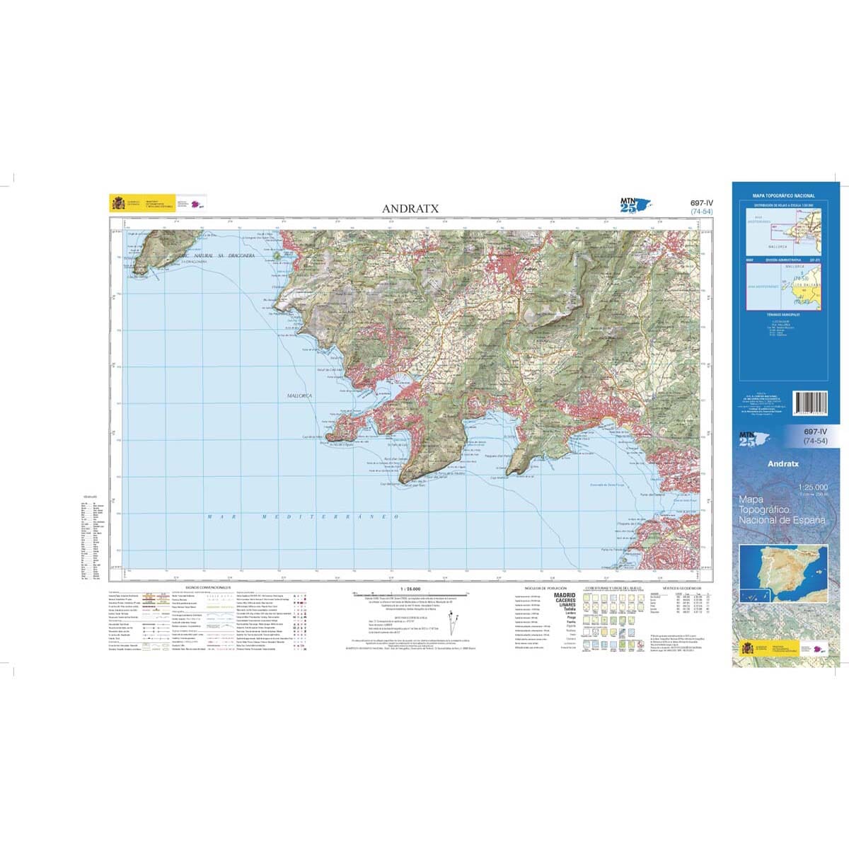 Carte topographique de l'Espagne n° 0697.4 - Andratx (Majorque) | CNIG - 1/25 000 carte de randonnée CNIG 