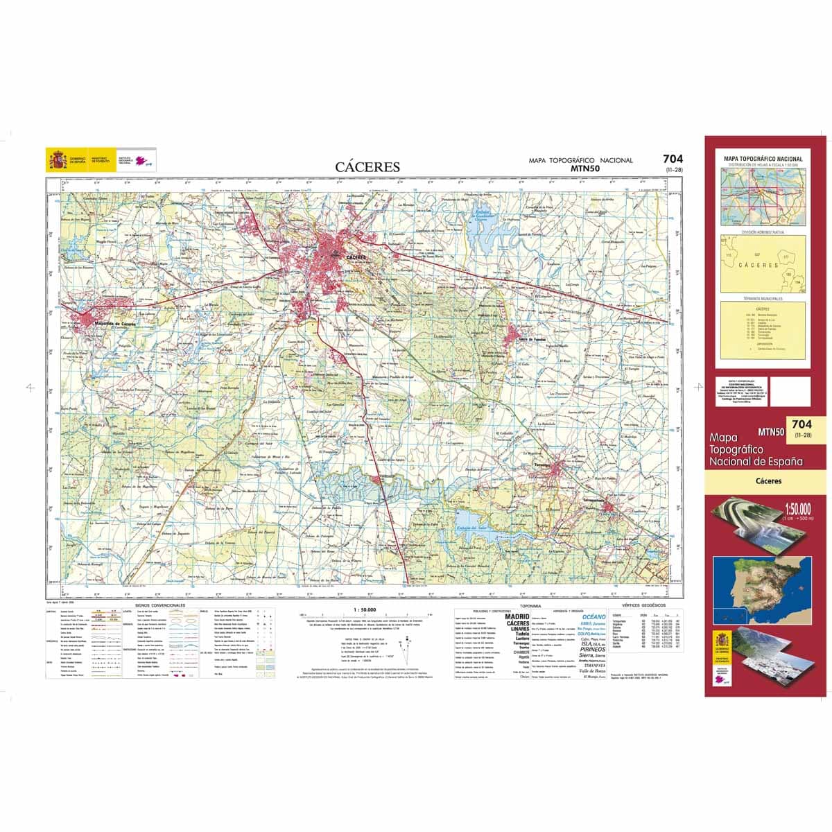 Carte topographique de l'Espagne n° 0704 - Cáceres | CNIG - 1/50 000 carte de randonnée CNIG