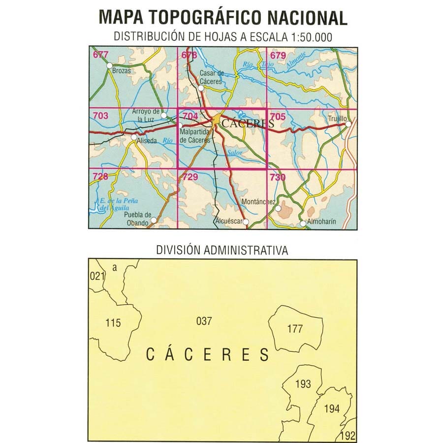 Carte topographique de l'Espagne n° 0704 - Cáceres | CNIG - 1/50 000 carte de randonnée CNIG