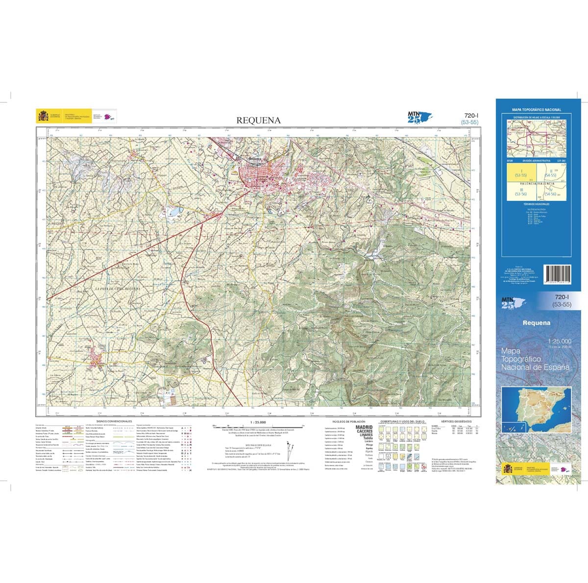 Carte topographique de l'Espagne n° 0720.1 - Requena | CNIG - 1/25 000 carte de randonnée CNIG