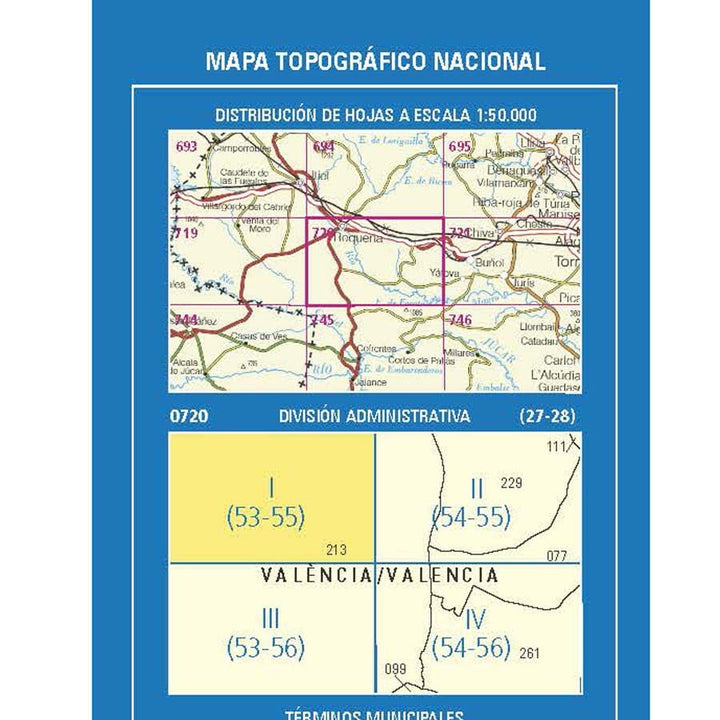 Carte topographique de l'Espagne n° 0720.1 - Requena | CNIG - 1/25 000 carte de randonnée CNIG