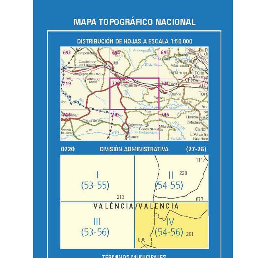 Carte topographique de l'Espagne n° 0720.4 - Embalse de Forata | CNIG - 1/25 000 carte de randonnée CNIG