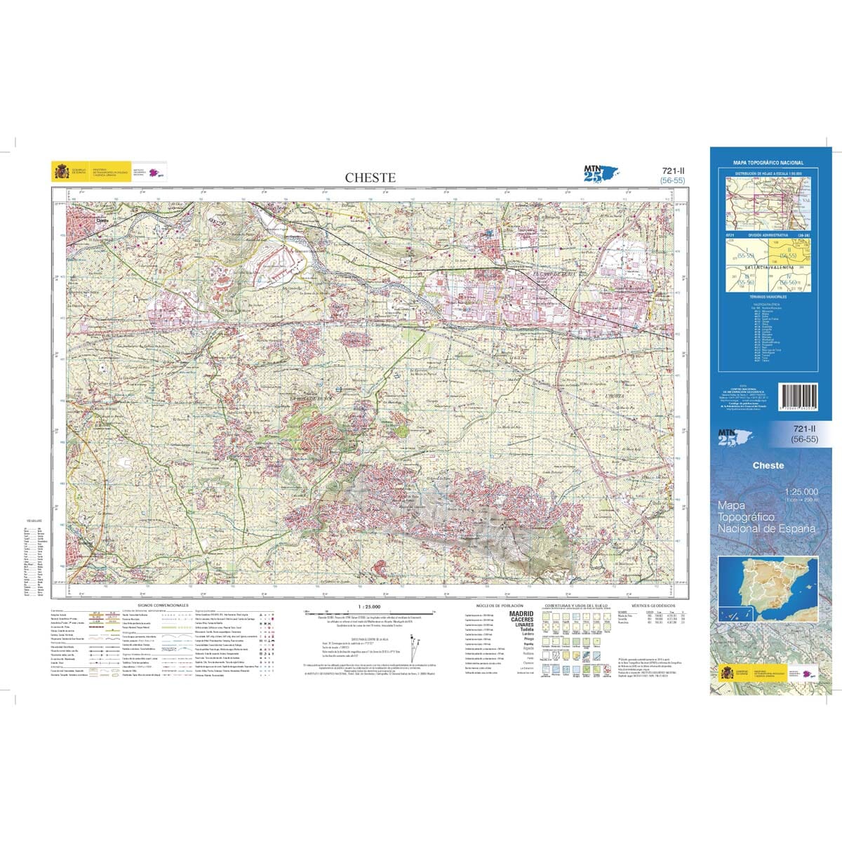 Carte topographique de l'Espagne n° 0721.2 - Cheste | CNIG - 1/25 000 carte de randonnée CNIG