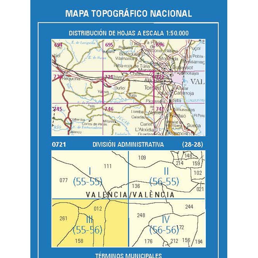 Carte topographique de l'Espagne n° 0721.3 - Turis | CNIG - 1/25 000 carte de randonnée CNIG