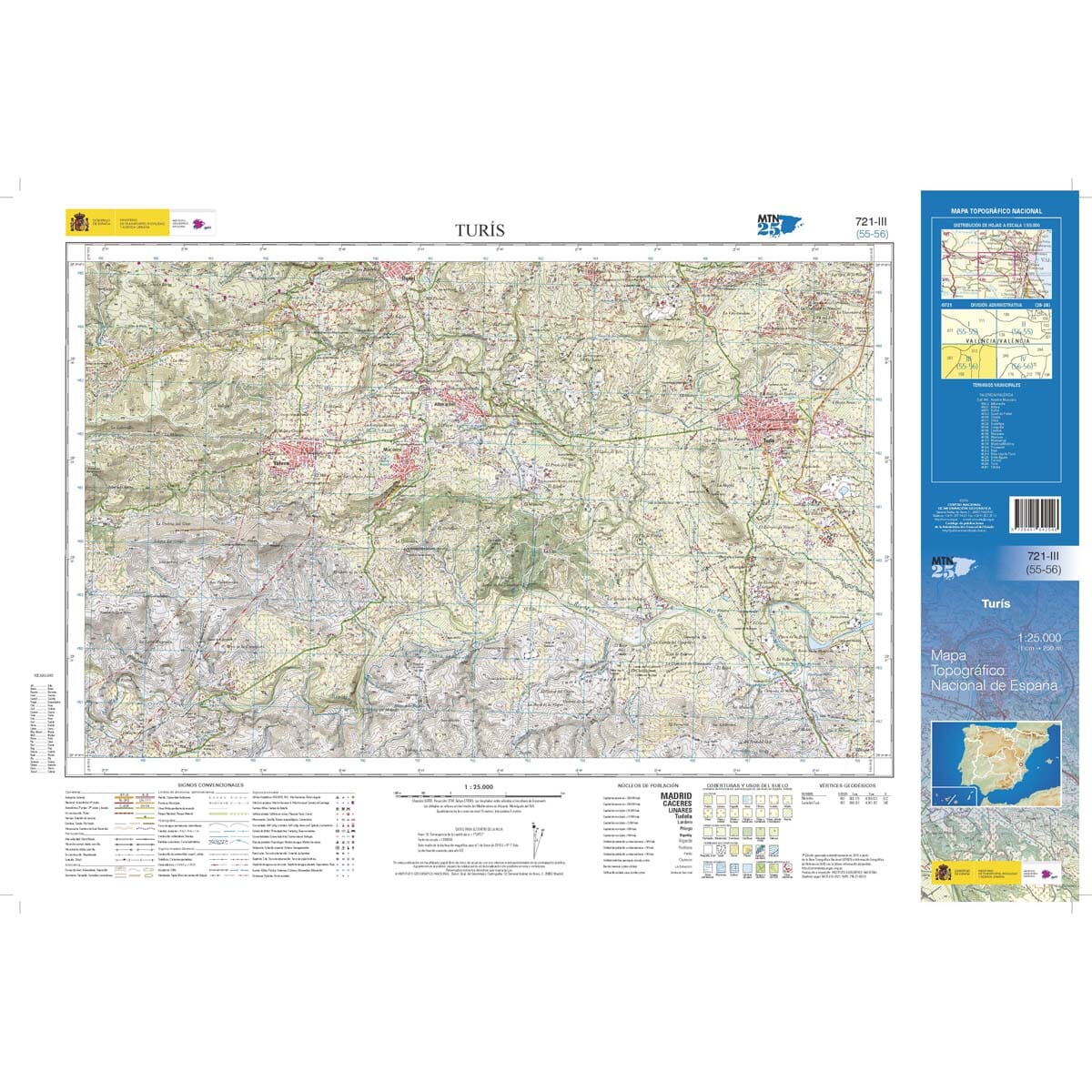 Carte topographique de l'Espagne n° 0721.3 - Turis | CNIG - 1/25 000 carte de randonnée CNIG