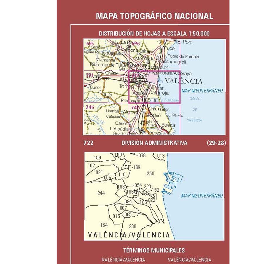 Carte topographique de l'Espagne n° 0722 - Valencia | CNIG - 1/50 000 carte de randonnée CNIG 