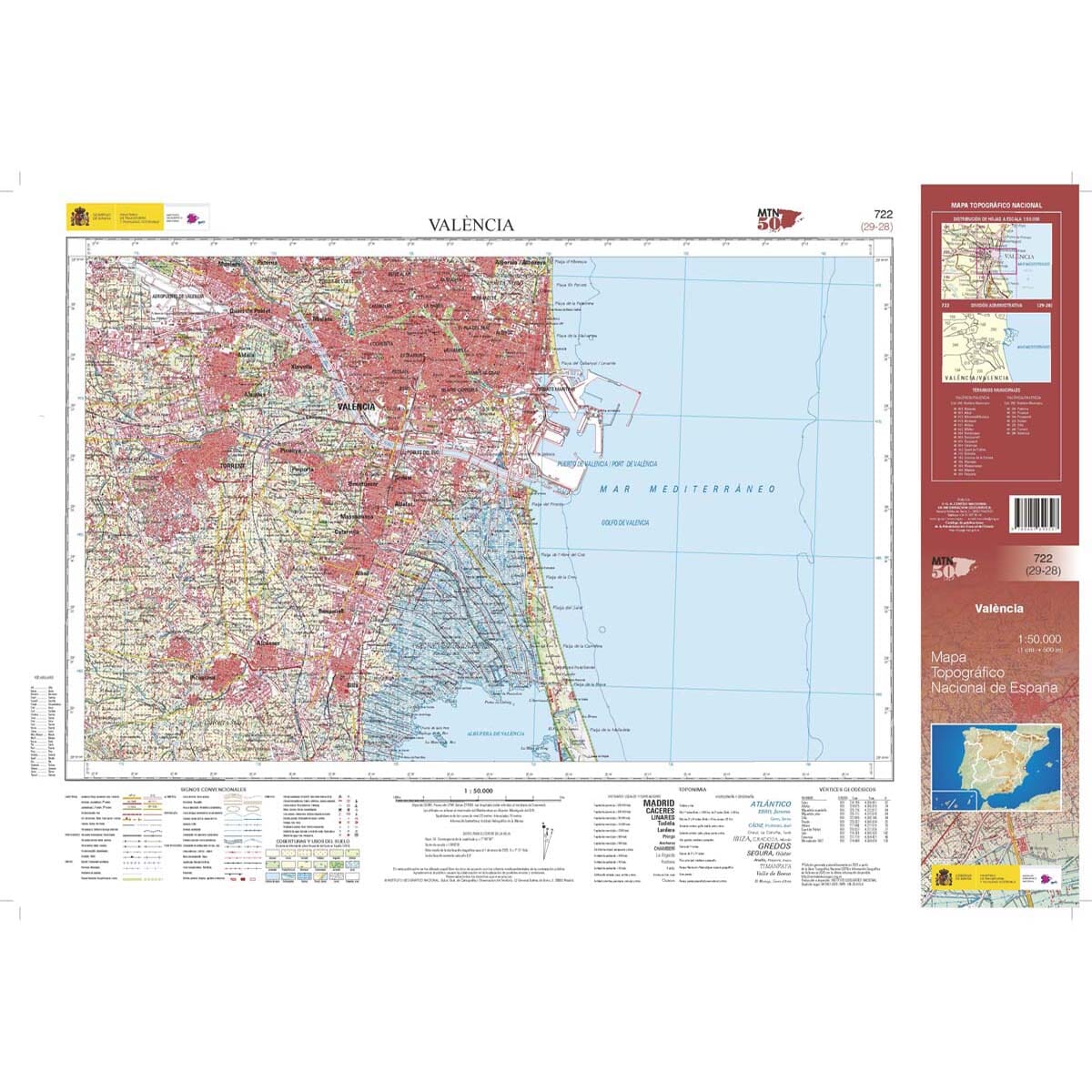 Carte topographique de l'Espagne n° 0722 - Valencia | CNIG - 1/50 000 carte de randonnée CNIG 